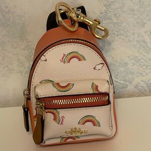Coach Backpack Coin Case with Allover Rainbow Print gold keychain bag charm